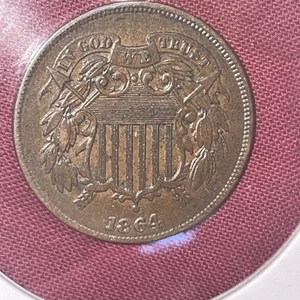 1864 2c Large Motto Two Cent Piece Better Grade -2 - Picture 1 of 4
