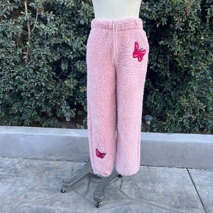 Pantaloni felpati donna piccoli nuovi con etichette Crave Fame rosa soffici morbidi farfalla - Foto 1 di 9