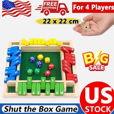 2025 Shut the Box Game Wooden Board Number Drinking Dice Toy Family Traditional - Image 1 of 4