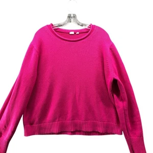 Suéter de punto grueso de algodón rosa brillante XXL con cuello redondo Gap para mujer - Imagen 1 de 9