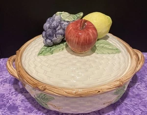 Fitz And Floyd Lidded Casserole Dish 1990 Fruit Flair Basket Weave Vintage - Picture 1 of 8