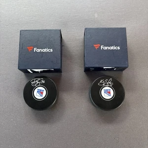 Brady Skjei & Kevin Shattenkirk Autographed Rangers Logo Pucks-Fanatics Hologram - Picture 1 of 8