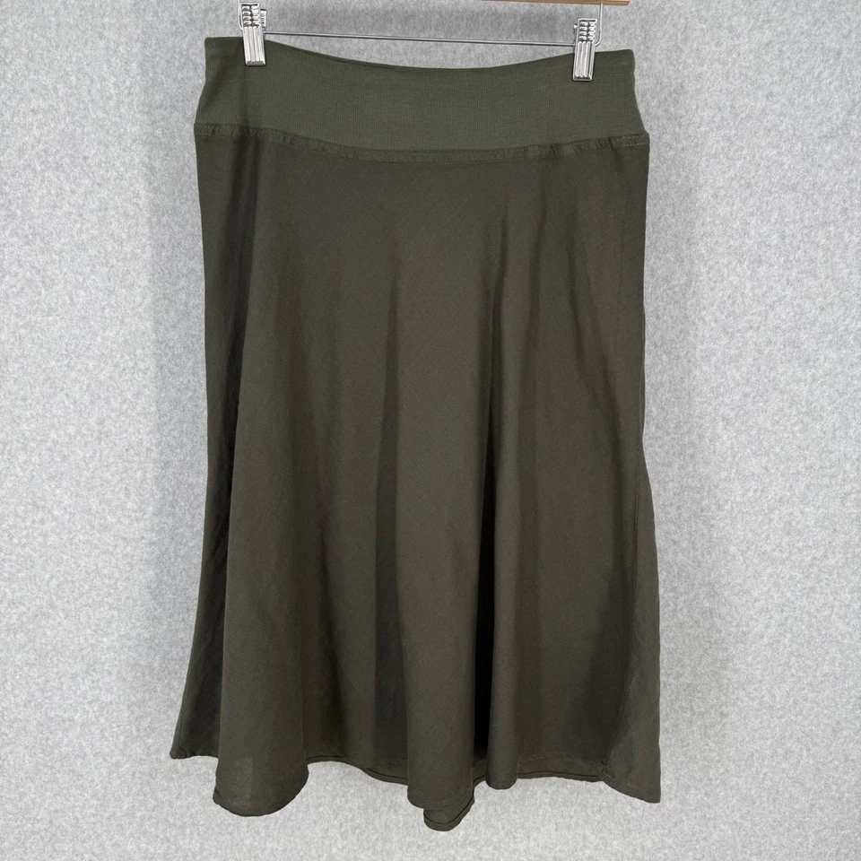 Falda midi de lino Three Dots para mujer talla L verde oliva Hecha en EE. UU. Foto 1 de 4