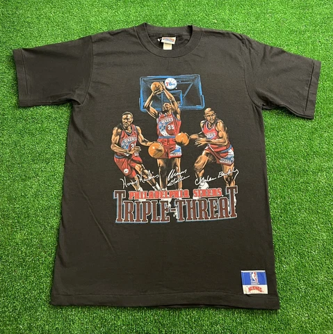 VTG Philadelphia 76ers Charles Barkley Hershey Hawkins Caricature T-Shirt 90s Cover
