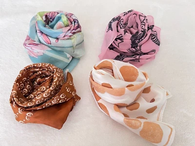 Lote de 4 bufandas vintage de seda y otros materiales rosa marrón y azul Foto 1 de 4