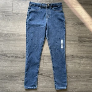 NWT OshKosh Girls Adjustable Waistband Heart Pattern Blue Skinny Jeans Size 12 - Picture 1 of 5