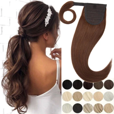 Extensiones de cabello humano con clip para cola de caballo 120G 14"-22" Foto 1 de 4