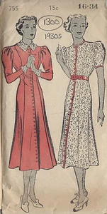 1930s Vintage Sewing Pattern B34 DRESS (1300) - Picture 1 of 2