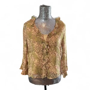Vintage Y2K Whimsigoth Sheer Silk Ruffle Blouse Medium Forest Fairy Boho Grunge - Picture 1 of 6