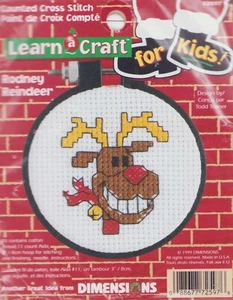 Dimensions Christmas Santa Reindeer Ornament Vintage Cross stitch Kit & Hoop - Picture 1 of 2