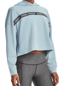 Large Women's Under Armour Blue Rival Terry Crop Pullover Hoodie - Picture 1 of 2