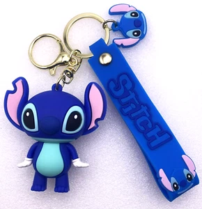 Adorable BLUE STITCH w/ EARS UP - PVC Key Chain w/ STRAP, Charm, Key Ring & Hook - Picture 1 of 2
