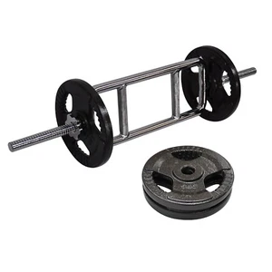 16kg Tricep Barbell Weight Set - 10kg Ez Triple HandIe Irom Cast Weight Plates - Picture 1 of 7