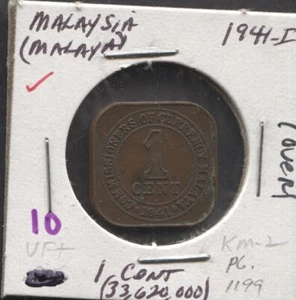 1941-VF+/Malaysia-1 Cent - Picture 1 of 2