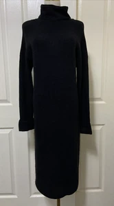 DECJUBA Black Ribbed Knit Long Sleeve Turtle Neck Midi Dress ~ Size S - Picture 1 of 12