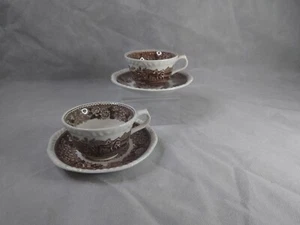 Adam's English Scenic Brown - Tea Cups And Saucers X 2 - Picture 1 of 5