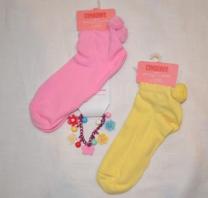 Gymboree SPRING RAINBOW Pom Socks 2 pr lot Pink Yellow & Bracelet NWT Kids 8 &up - Picture 1 of 3