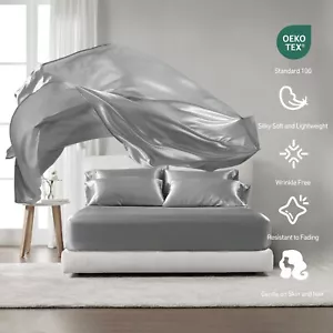 Madison Park 6PC Satin Bed SheetSet Luxurious Silky Fits 14-16" Mattress Bedding - Picture 1 of 52