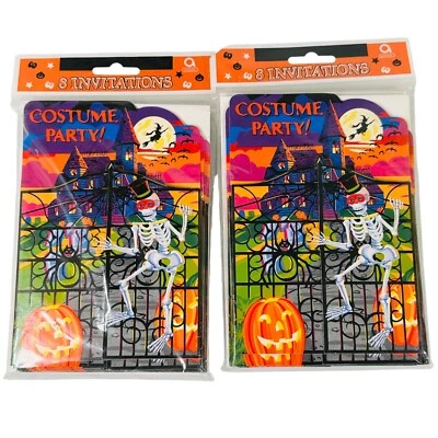 Vintage Halloween Amscan Costume Party Bifold Gate 16 Invitations- COOL! - Image 1 of 4