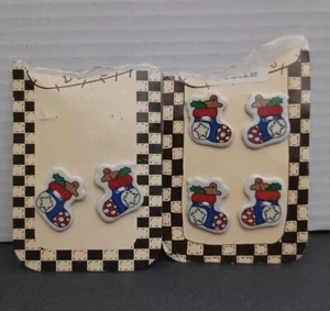 Trena's Trinkets-6 Buttons- Gingerbread Men In Stockings - "STOCKINGS" -New-1997 - Picture 1 of 4