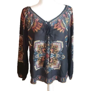 Flying Tomato Womens Size Medium Top Tie Front Long Sleeve Vintage Inspired - Picture 1 of 10