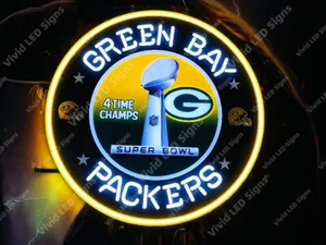 Green Bay Packers Champions 24"x24" Vivid LED Neon Sign Light Lamp With Dimmer - Picture 1 of 5