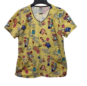 Dr Seuss Scrub Top Book Smart yellow Back to School Size medium Nurse - Picture 1 of 5