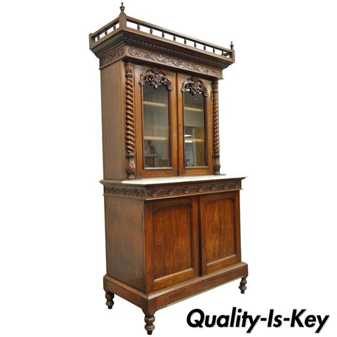 19th Century French Renaissance Walnut Bookcase Sideboard Buffet Hutch Cabinet Cover