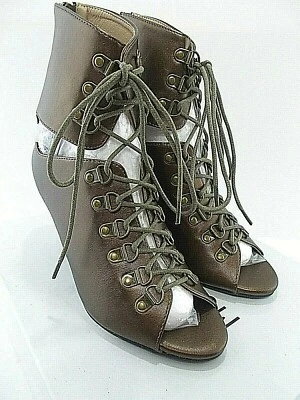 MONROE & MAIN Mujer 3 en Tacón Cono Bronce Botín TALLA 6 m Encaje y Cremallera NUEVO Foto 1 de 4