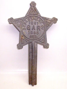 ANTIQUE NEBRASKA GAR MARKER UNION CIVIL WAR 1861-1865 CEMETARY GRAVE FLAG HOLDER - Picture 1 of 4