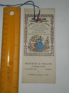 Marcador de tarjeta vintage WICKENS & TROUPE Quincy MA Funeral Home Tally años 50 nos - Imagen 1 de 15
