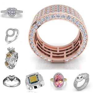 Zircon Size 6-13 Filled Men Women Rings Inlaid Diamond Diamond Ring - Bild 1 von 31