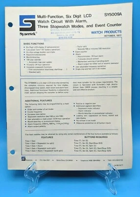 Reloj LCD multifunción Synertek vintage SY5009A literatura de ventas especificaciones técnicas 1977 - Imagen 1 de 4