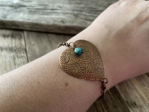 Copper Heart Concho bracelet Turquoise Gemstone Bracelet Boho - Picture 1 of 3