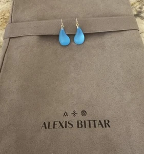 100% Authentic Alexis Bittar Neon Blue Lucite Dewdrop Earring - Picture 1 of 14