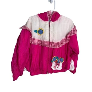 Vintage Carter's Jacket Girl's Medium Windbreaker Colorful Pink Nylon Sun Flower - Picture 1 of 12