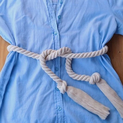 Cinturón Macramé Vestido Borla Cuerda - Pulsera, Crema Grueso Trenzado Verano Cintura Cinturón Foto 1 de 4