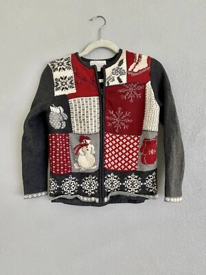Christmas Winter Sweater Size Small Merino Wool Snowman Vintage Red Grey - Image 1 of 4