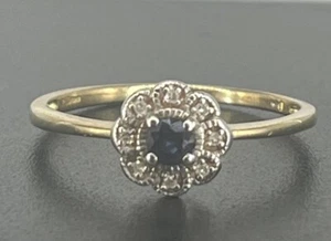 9ct Yellow Gold 0.15ct Sapphire & Diamond Cluster Ring, UK Size S 1/2 - Picture 1 of 4