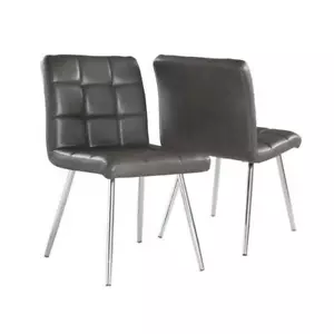 Dining Chair Set Of 2 Side Upholstered Kitchen Pu Leather Look Gray - Picture 1 of 2