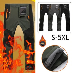 Men Hiking Outdoor Trousers Fleece Lined Cargo Work Pants Winter Ski Snow Warm - Picture 1 of 20