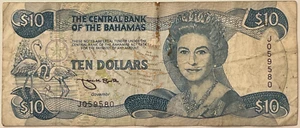 Scarce Rare BAHAMAS TEN $10 Dollars 1974 SMITH Banknote Currency Elizabeth II - Picture 1 of 12