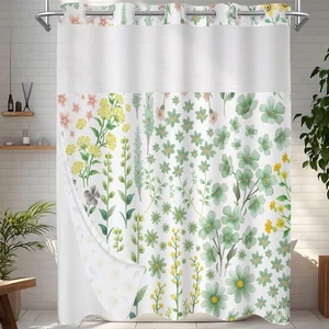Duschvorhang ohne Haken mit Snap in Liner, grün bunt Blumen Badezimmer Dekor... - Bild 1 von 7