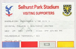 Crystal Palace v Southend United 1993-1994 Division One Ticket 29/12/1993 - Picture 1 of 2