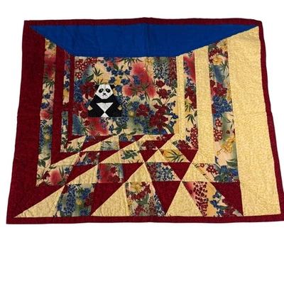 Handmade Panda Floral Patchwork Quilt Wall Hanging Unique Design VTG - Image 1 of 4