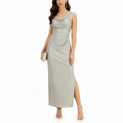 Connected Gown Women’s Size 4 Taupe Mist Metallic Mesh One Shoulder Draped NWT - Image 1 of 4