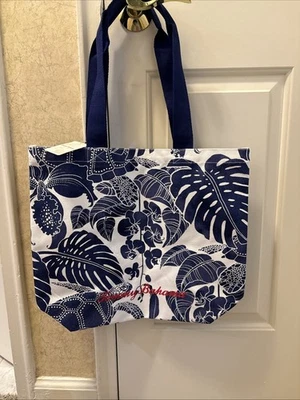 Tommy Bahama Palm Print Canvas Tote-Blue and White #G91804-NWT - Image 1 of 4