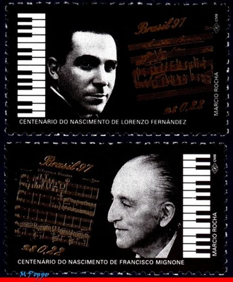 2649-50 BRAZIL 1997 FERNANDEZ & MIGNONE, COMPOSERS, MUSIC, MI#2773-74, SET MNH - Image 1 of 2