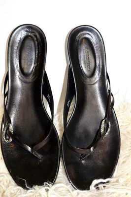 BRUNO MAGLI Leather Flat Embellished Rhinestone Sandals  Shoes EU 39.5 US 9.5 - Image 1 of 4