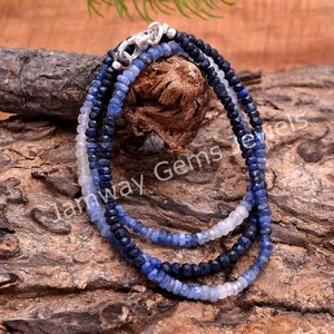 AA Natural Ombre Sapphire Beaded Necklace Gemstone ,Faceted Rondell 3-4mm Beads - Picture 1 of 3